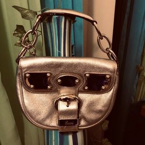 Authentic Gucci Silver Metallic Leather Bag